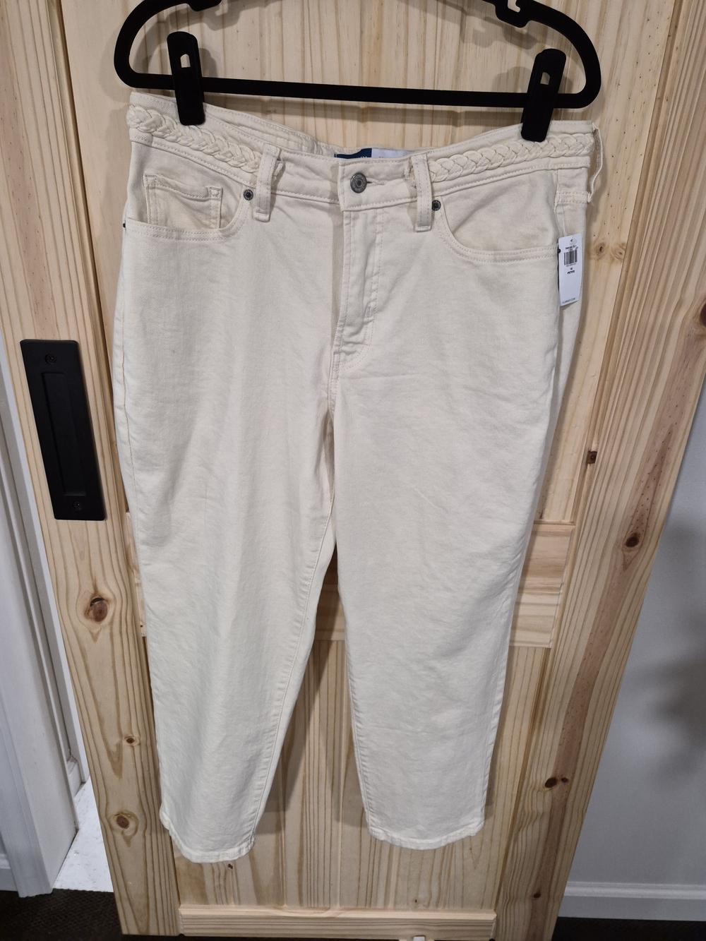 Old Navy Cream Ankle Cropped Jeans with Braided Waistband